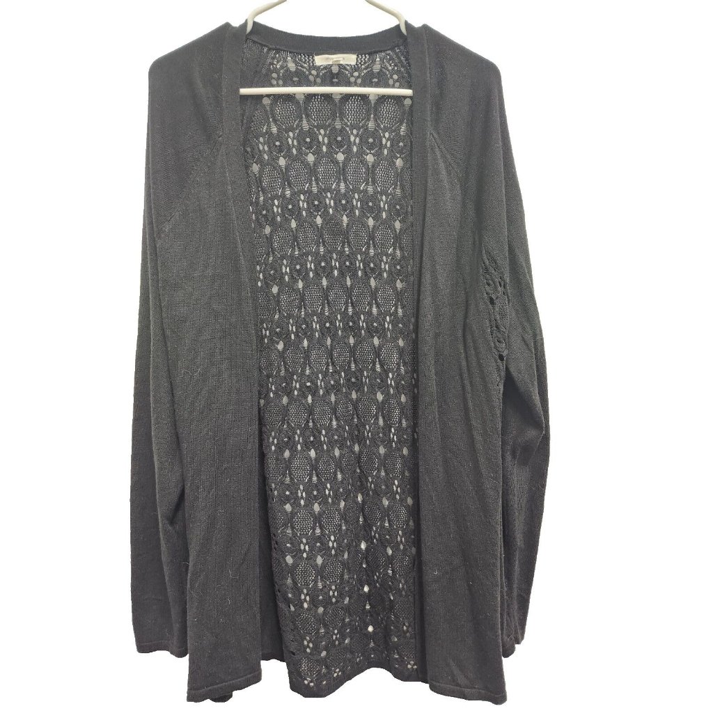 Maurices Womens Black Longline Cardigan Size Xl Open Knit Panels Lightweight